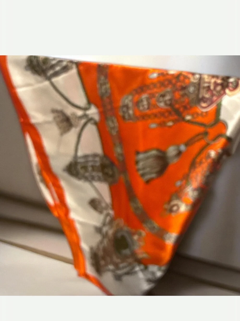 Silk-Feel Orange and White Chain Print Scarf